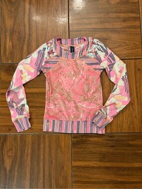 Maaji Pink Patterned Long Swim Sleeve Pullover Top